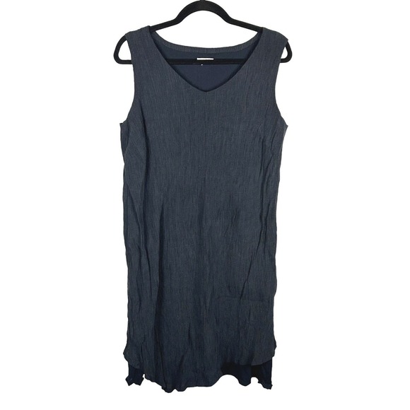 J Jill Pure Plus Size 1X Sleeveless Asymmetric Crinkle Tencel Shift Dress Blue - Picture 1 of 6